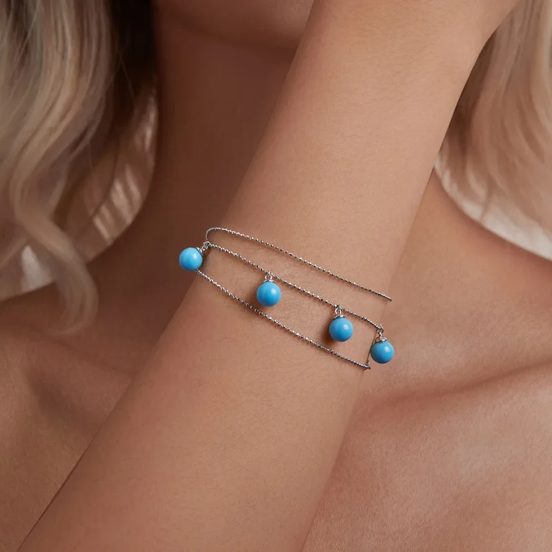 (slika za) PANDORA Style Modra turkizna ogrlica za ključnico - BSN405 - Ogled 7