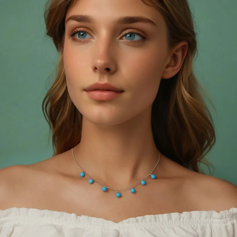 (slika za) PANDORA Style Modra turkizna ogrlica za ključnico - BSN405 - Ogled 8