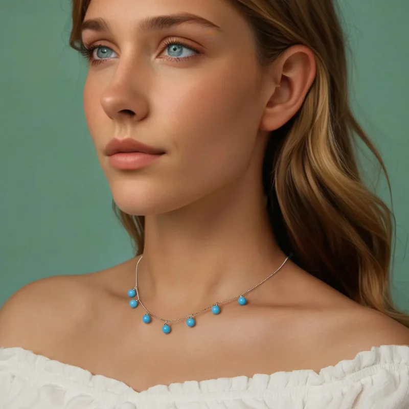 (slika za) PANDORA Style Modra turkizna ogrlica za ključnico - BSN405 - Ogled 9