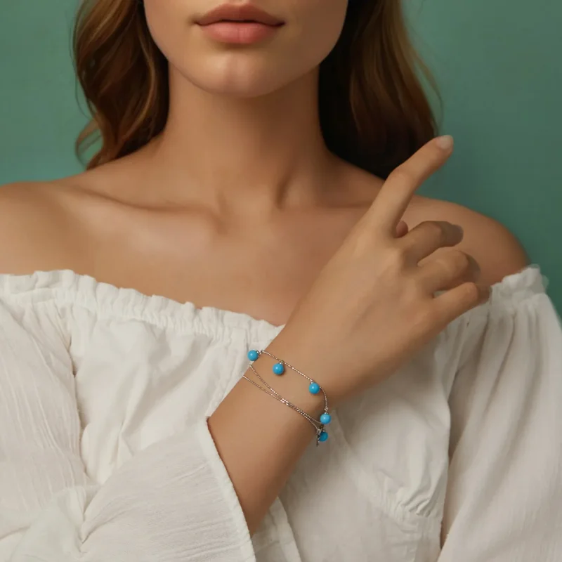 (slika za) PANDORA Style Modra turkizna ogrlica za ključnico - BSN405 - Ogled 10