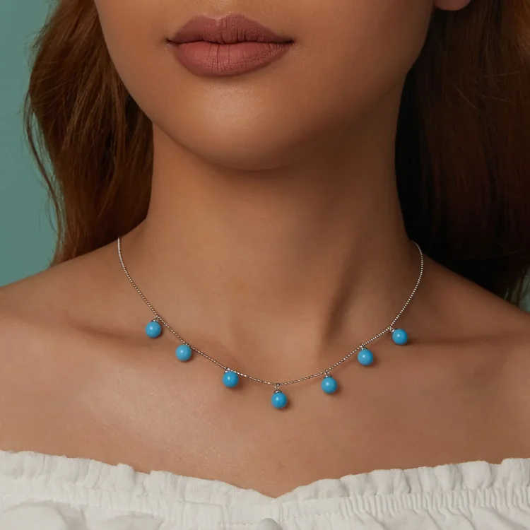 PANDORA Style Modra turkizna ogrlica za ključnico - BSN405