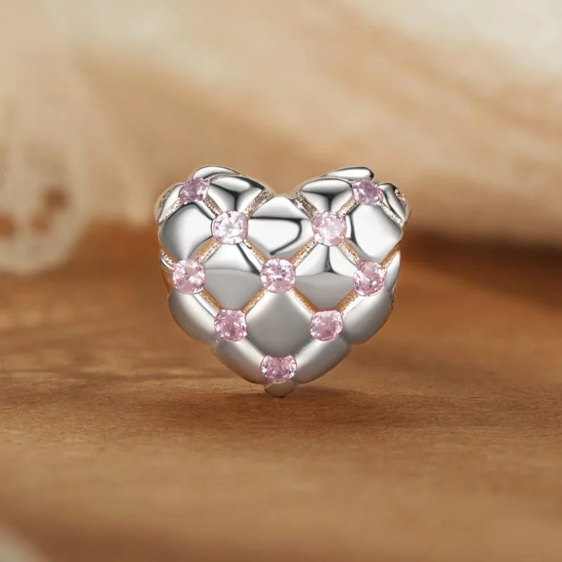 (slika za) PANDORA Style Pink diamantne kroglice v obliki srca - BSC1054 - Ogled 2