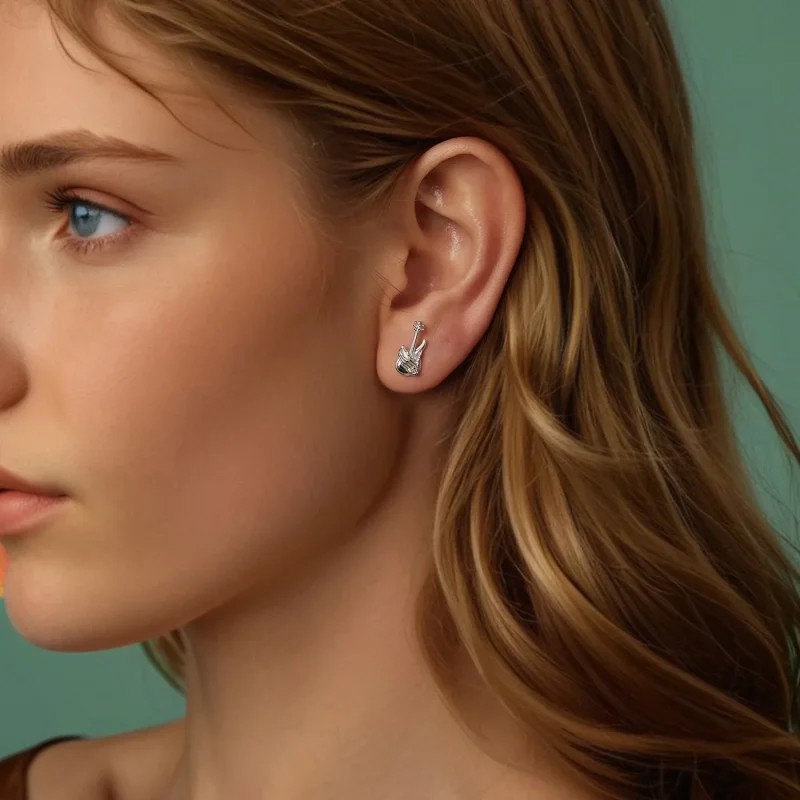 (slika za) PANDORA Style Skeleton Hand Bass Uhani - SCE1806 - Ogled 8