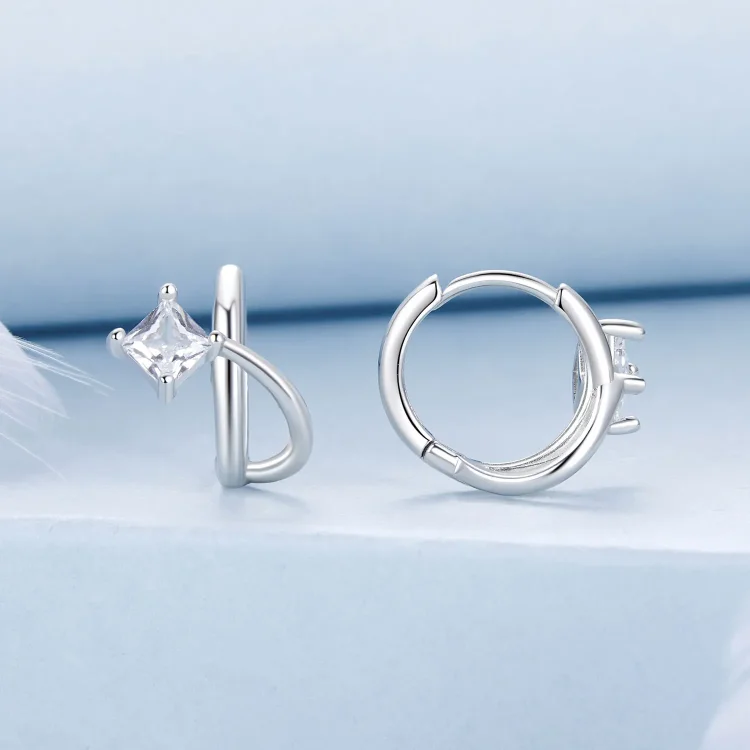PANDORA Style Square cirkonijeve dvoslojne sponke za ušesa - BSE1052