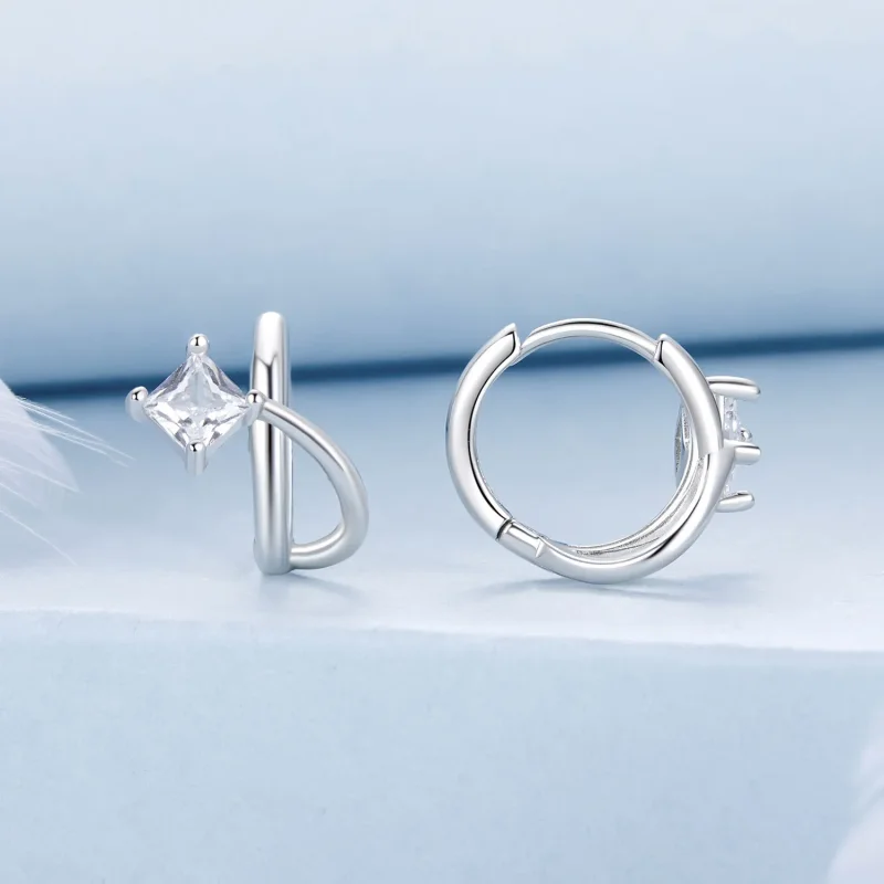 (slika za) PANDORA Style Square cirkonijeve dvoslojne sponke za ušesa - BSE1052 - Ogled 2