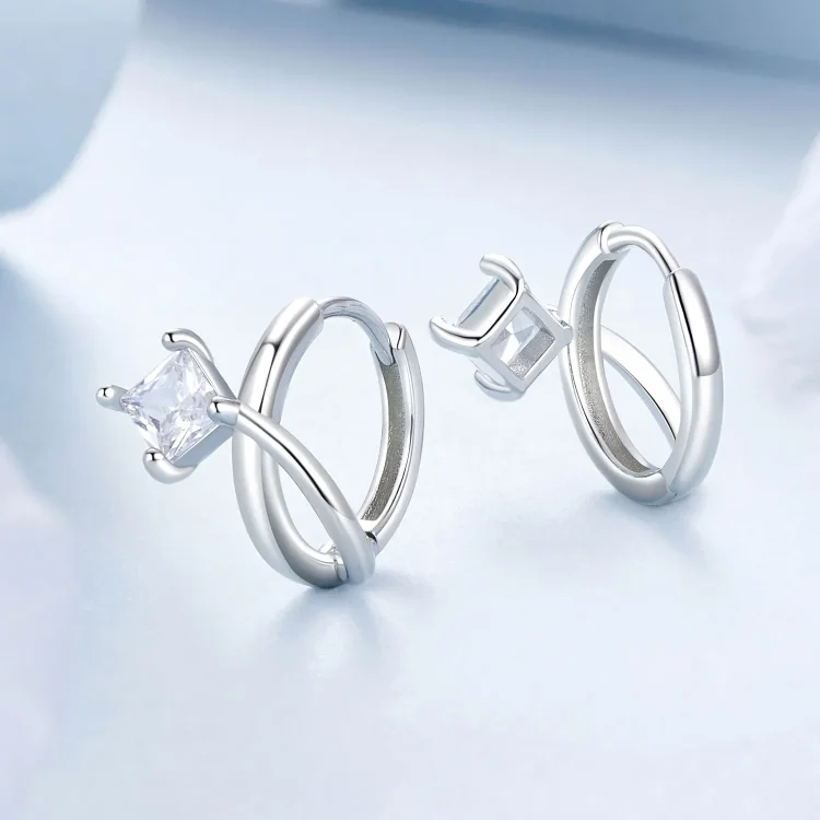 PANDORA Style Square cirkonijeve dvoslojne sponke za ušesa - BSE1052