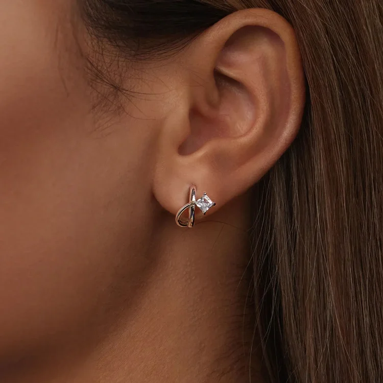 PANDORA Style Square cirkonijeve dvoslojne sponke za ušesa - BSE1052