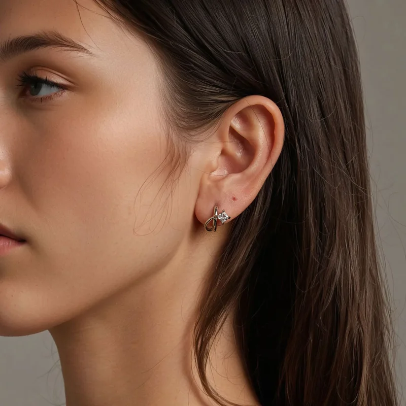 (slika za) PANDORA Style Square cirkonijeve dvoslojne sponke za ušesa - BSE1052 - Ogled 8