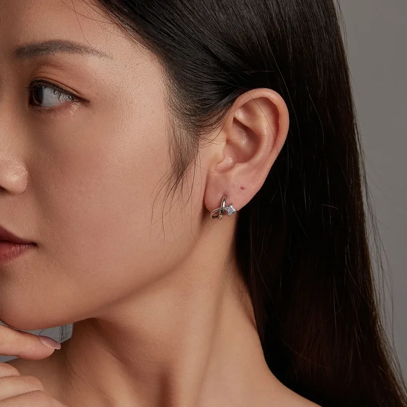 (slika za) PANDORA Style Square cirkonijeve dvoslojne sponke za ušesa - BSE1052 - Ogled 10