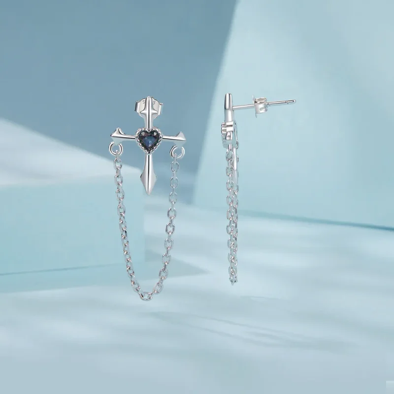 (slika za) Uhani s križcem iz verižice v slogu PANDORA - SCE1808 - Ogled 3