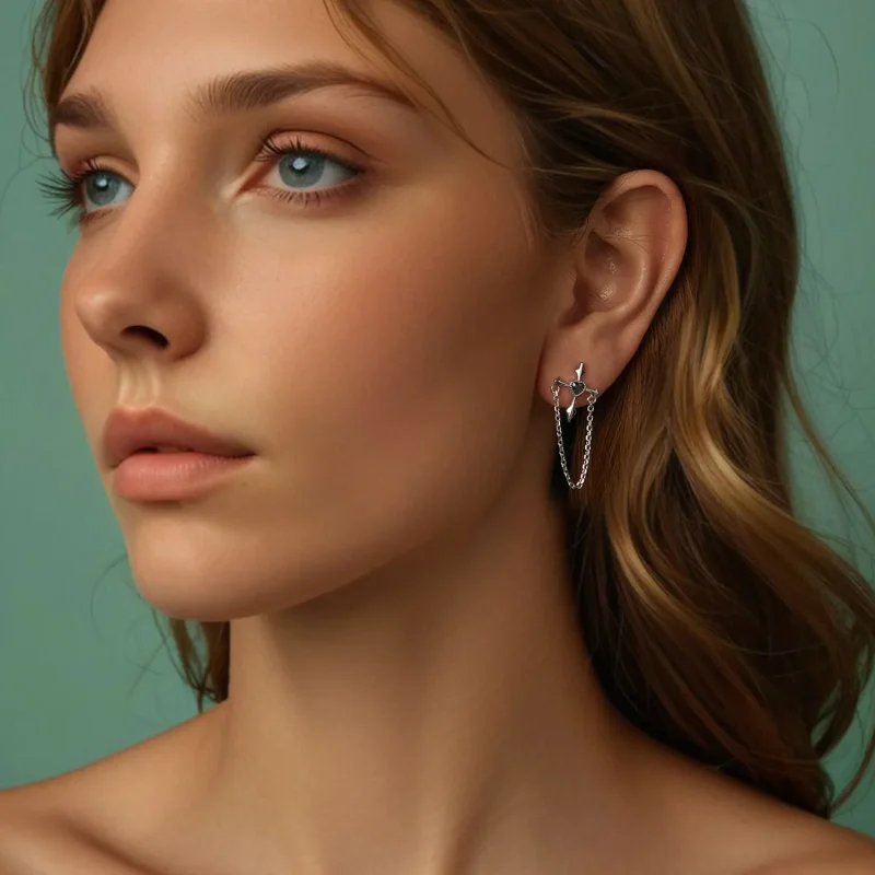 (slika za) Uhani s križcem iz verižice v slogu PANDORA - SCE1808 - Ogled 7