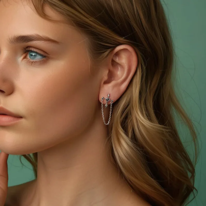 (slika za) Uhani s križcem iz verižice v slogu PANDORA - SCE1808 - Ogled 8