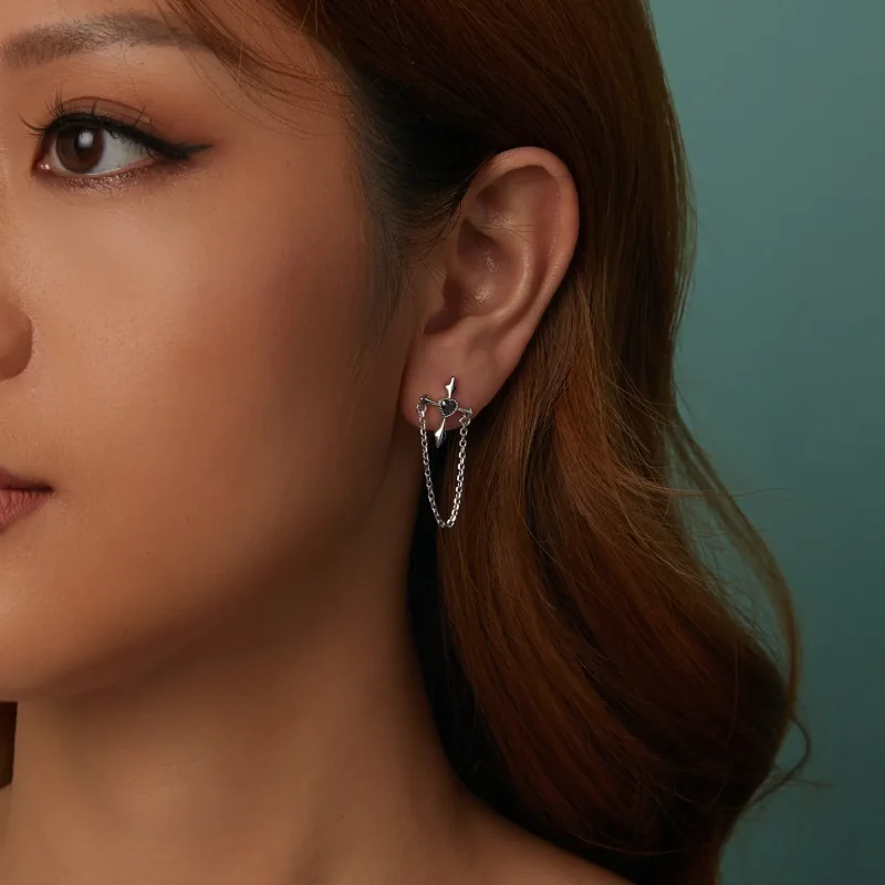 (slika za) Uhani s križcem iz verižice v slogu PANDORA - SCE1808 - Ogled 9