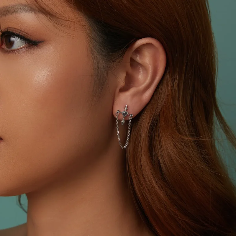 (slika za) Uhani s križcem iz verižice v slogu PANDORA - SCE1808 - Ogled 10