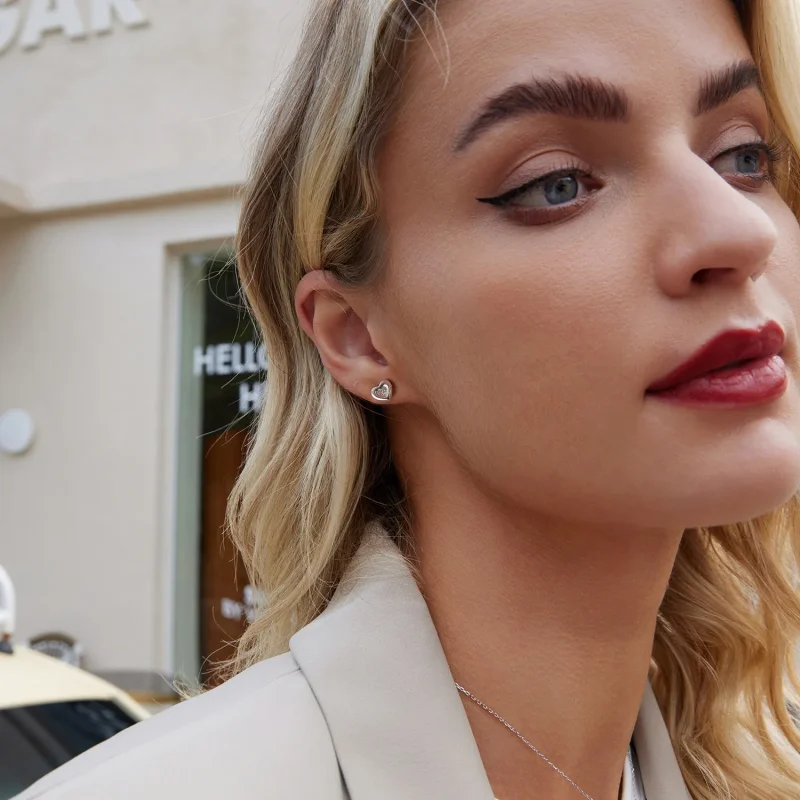 (slika za) Uhani v slogu PANDORA v obliki srca in zvezdnega izbruha - BSE1045 - Ogled 8