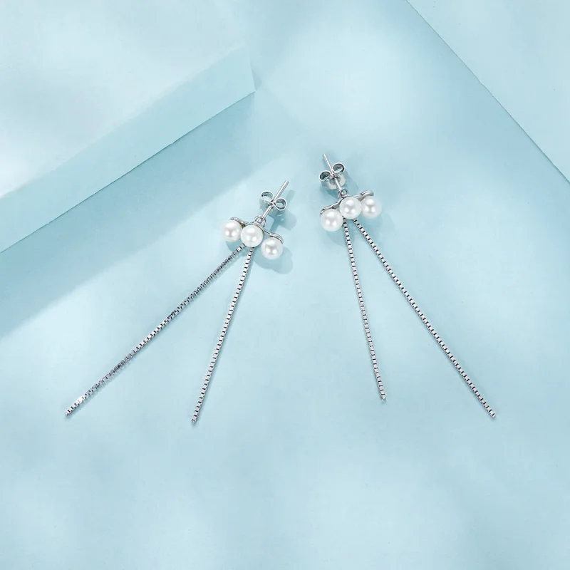 (slika za) Uhani z bisernimi resicami v stilu PANDORA - SCE1777 - Ogled 4