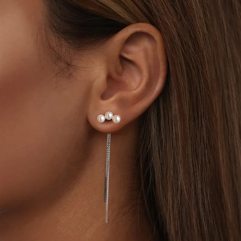 (slika za) Uhani z bisernimi resicami v stilu PANDORA - SCE1777 - Ogled 6