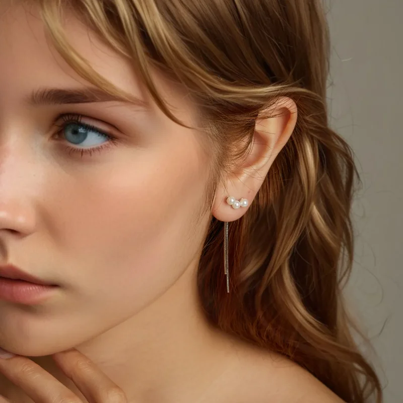 (slika za) Uhani z bisernimi resicami v stilu PANDORA - SCE1777 - Ogled 8