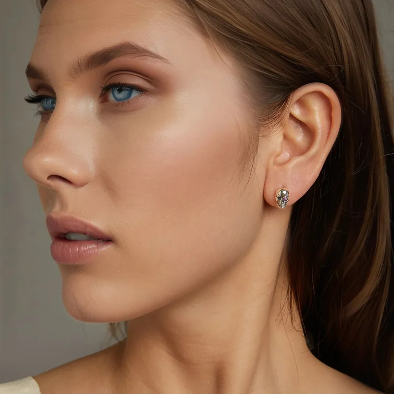 (slika za) Uhani z lobanjo v stilu PANDORA - SCE1771 - Ogled 8