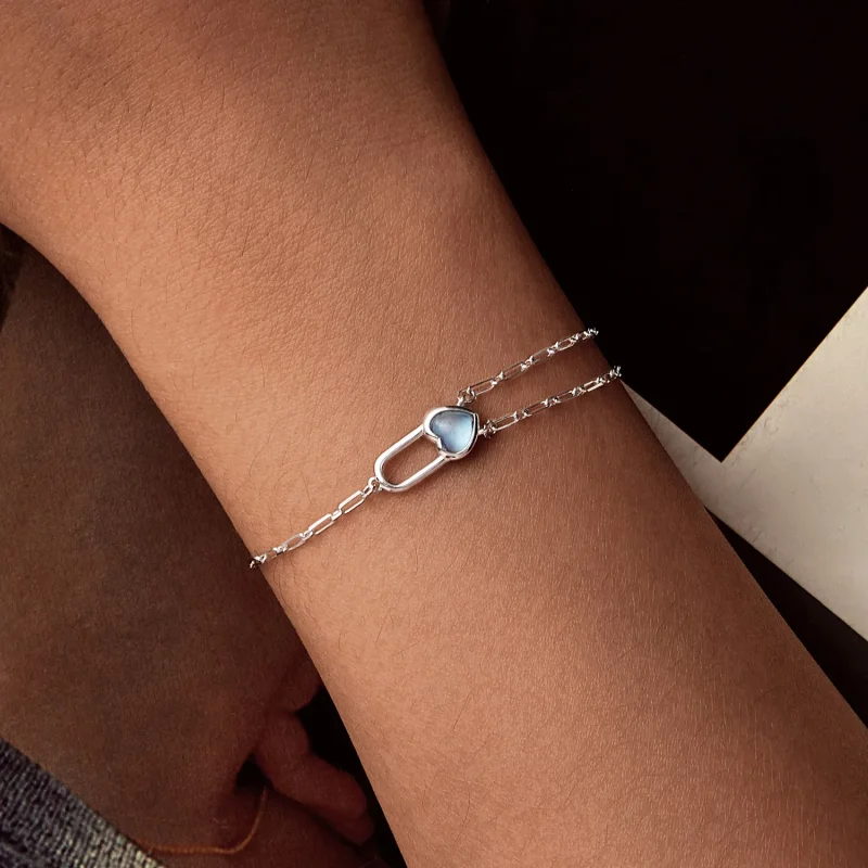 (slika za) Zapestnica iz naravnega akvamarina v stilu PANDORA - BSB191 - Ogled 5