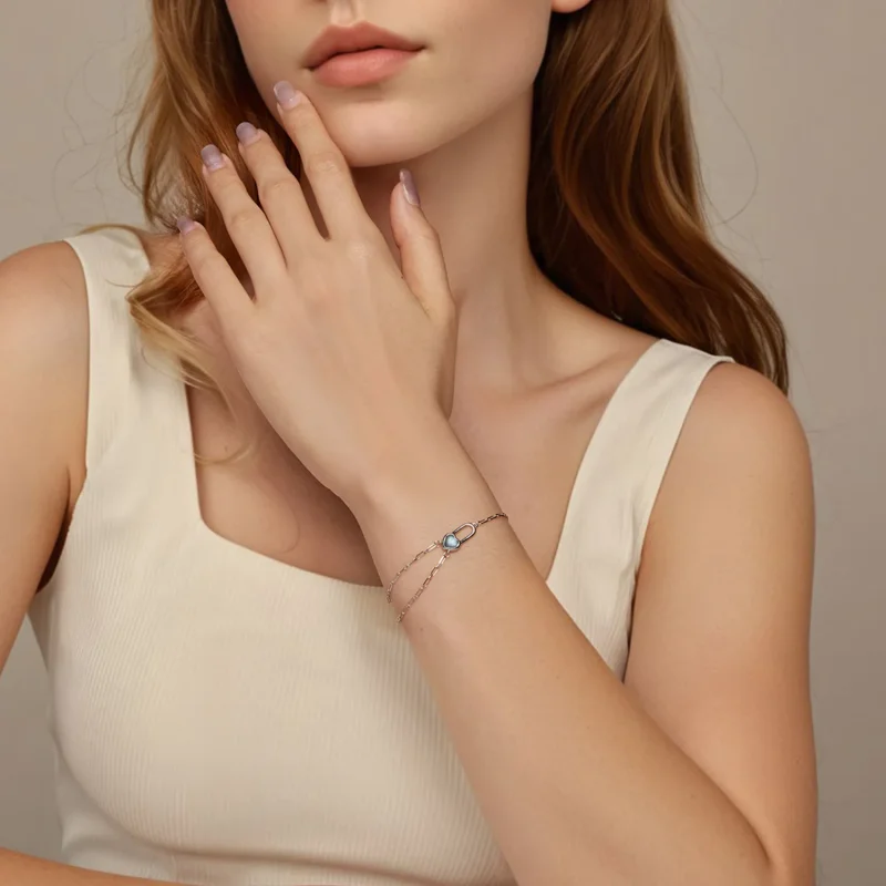 (slika za) Zapestnica iz naravnega akvamarina v stilu PANDORA - BSB191 - Ogled 7