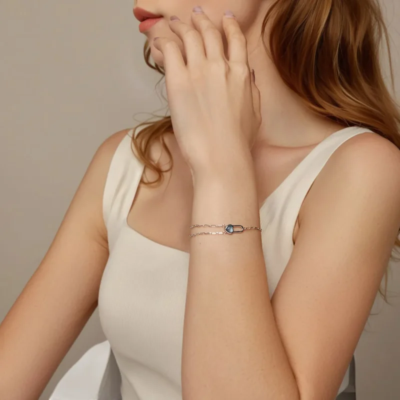 (slika za) Zapestnica iz naravnega akvamarina v stilu PANDORA - BSB191 - Ogled 8