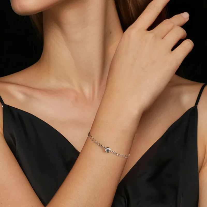 (slika za) Zapestnica z dvojno ploščico iz moissanita 0,5 ct PANDORA Style (z enim certifik - Ogled 5