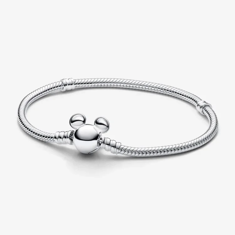 PANDORA Disney členasta zapestnica v obliki kače z zaponko z motivom Mickey Mouse - 593061C00
