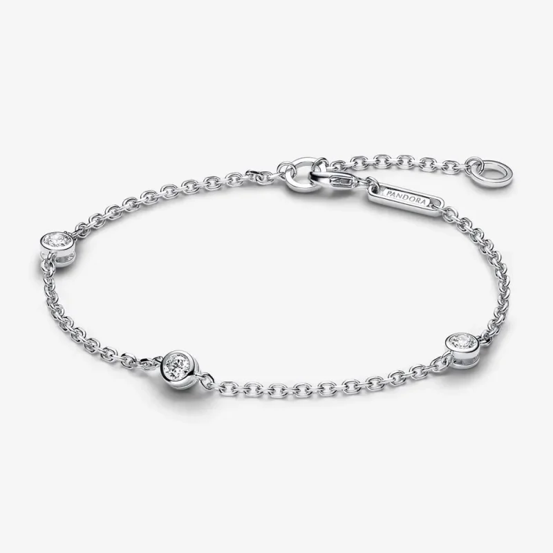 (slika za) Pandora Era Bezel Lab-gown Diamond Station Chain Bracelet 0.30 karat tw Sterling Silver - 593109C01 - Slika izdelka