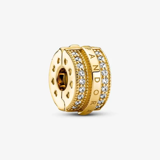 (slika za) Pandora Sparkling Pavé Lines & Logo Clip Charm - 769042C01