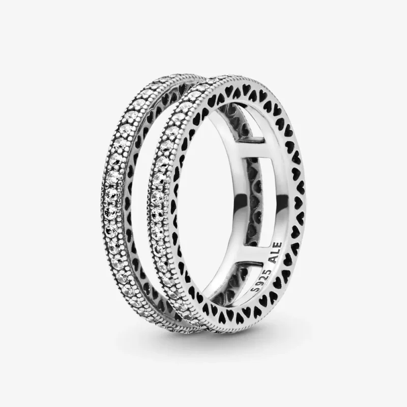 (slika za) Prstan Pandora Double Sparkle and Hearts - 196236CZ - Slika izdelka