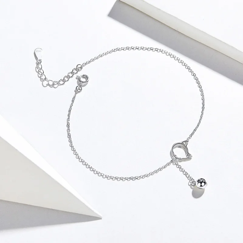 (slika za) Pandora Style Silver Cute Kitten & Bell Anklet - SCT003 - Ogled 2