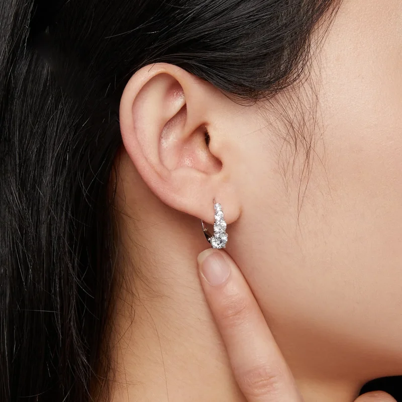 (slika za) Obročasti uhani iz moissanita v stilu Pandora - MSE023 - Ogled 5