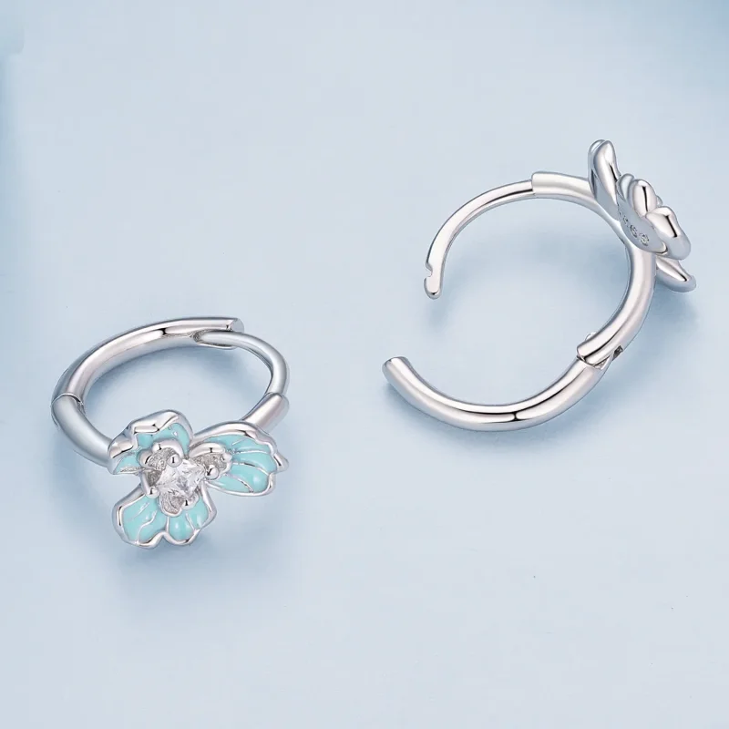 (slika za) Obročasti uhani z modrim irisom v slogu Pandora - BSE843 - Ogled 4