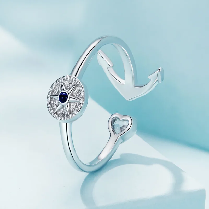 (slika za) Odprt prstan s sidrnim kompasom v slogu Pandora - SCR935 - Ogled 4