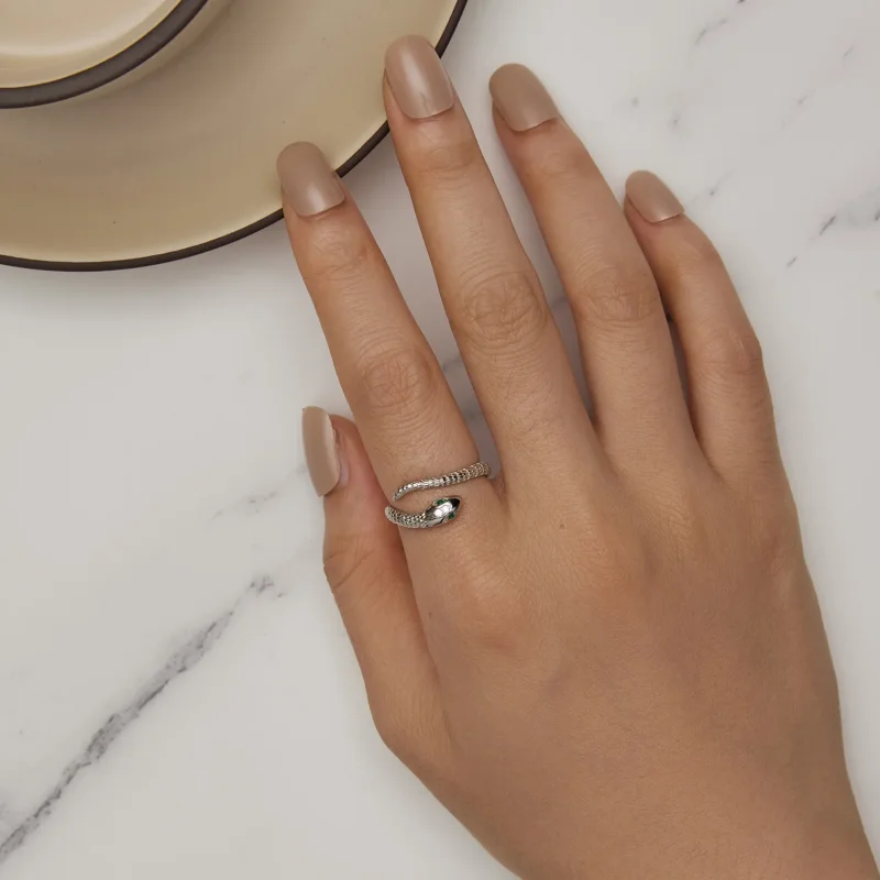 (slika za) Odprt prstan s kačo v stilu Pandora - BSR440 - Ogled 5