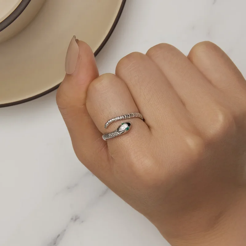 (slika za) Odprt prstan s kačo v stilu Pandora - BSR440 - Ogled 6