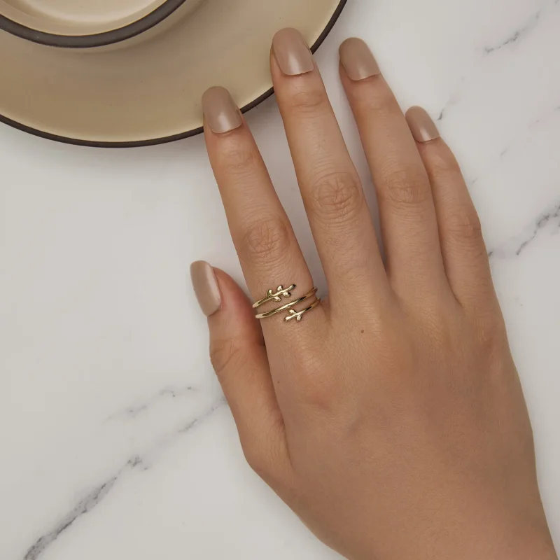 (slika za) Odprt prstan s pozlačenimi krogi listov v stilu Pandora - SCR755-B - Ogled 6