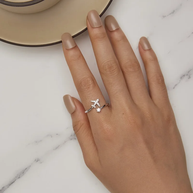 (slika za) Odprt prstan z letalom v stilu Pandora - SCR623-A - Ogled 3