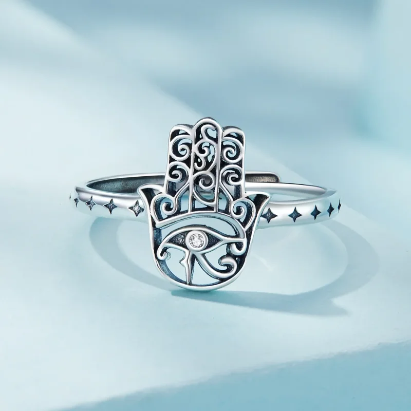 (slika za) Odprt prstan z roko Fatime v stilu Pandora - SCR938 - Ogled 3