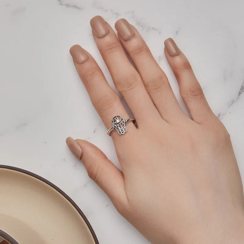 (slika za) Odprt prstan z roko Fatime v stilu Pandora - SCR938 - Ogled 5