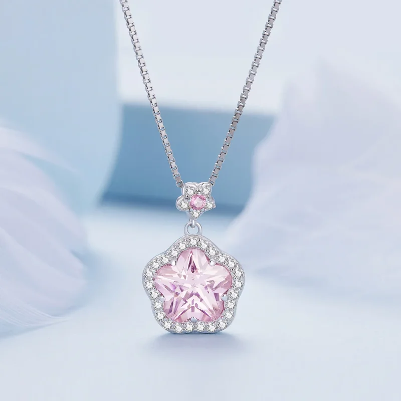 (slika za) Ogrlica v slogu Pandora z majhno rožo - BSN329 - Ogled 3