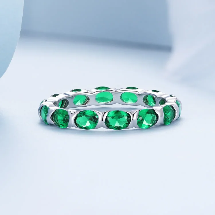 Pandora Style Full Pave Green spinel prstan - BSR432