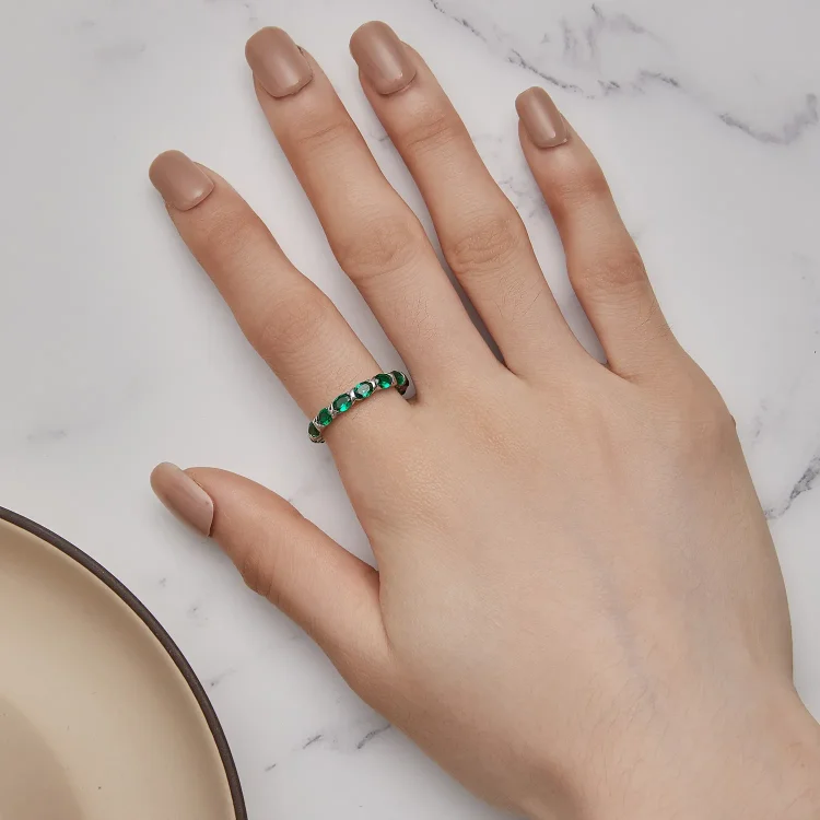 Pandora Style Full Pave Green spinel prstan - BSR432