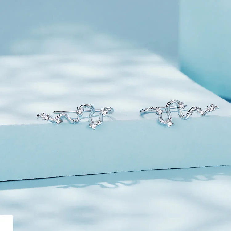 Pandora Style Texture Lines Stud Uhani - SCE1599