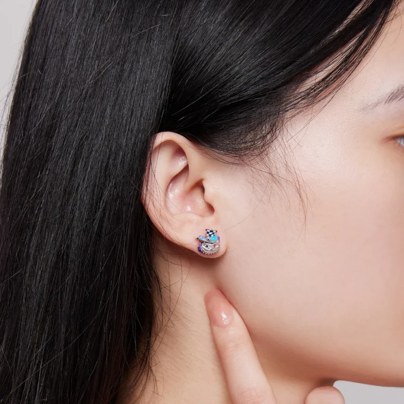 (slika za) Pandora Style Weird Magician Cat Stud Uhani - BSE823 - Ogled 5