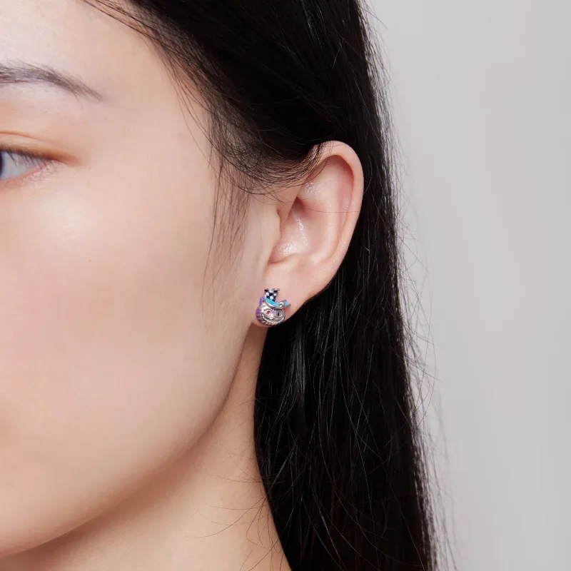 (slika za) Pandora Style Weird Magician Cat Stud Uhani - BSE823 - Ogled 6