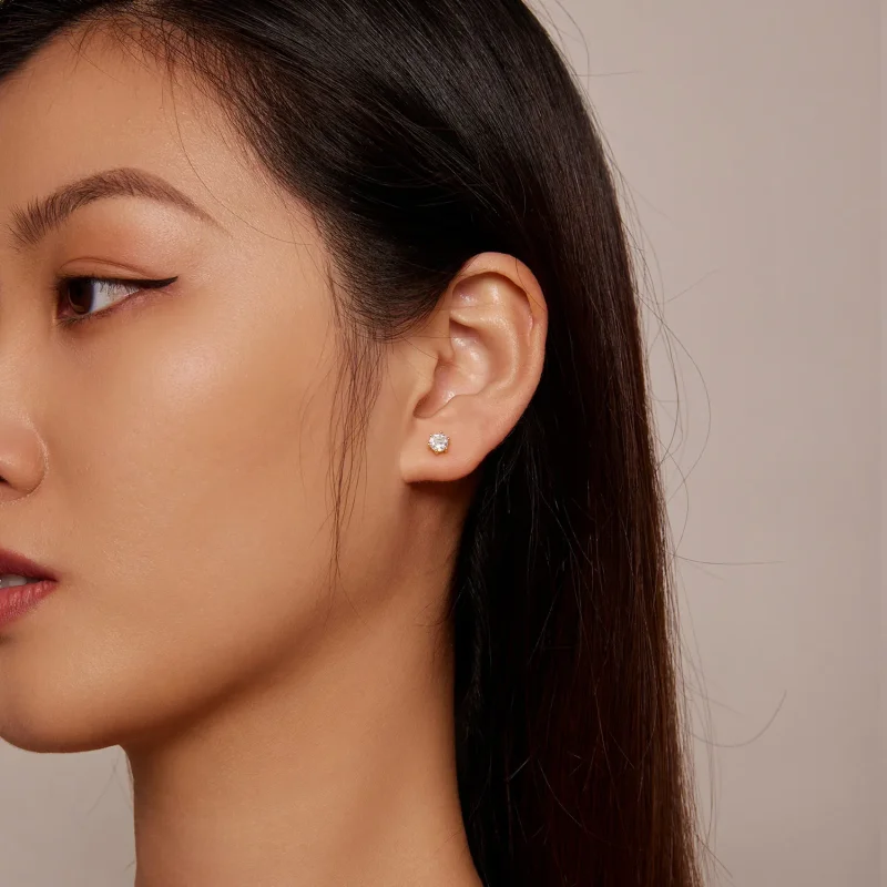 (slika za) Pozlačeni sijoči uhani iz cirkona v slogu Pandora - BSE615-5B - Ogled 2