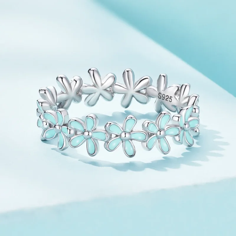 (slika za) Prstan z majhnimi modrimi cvetovi v slogu Pandora - SCR931 - Ogled 3