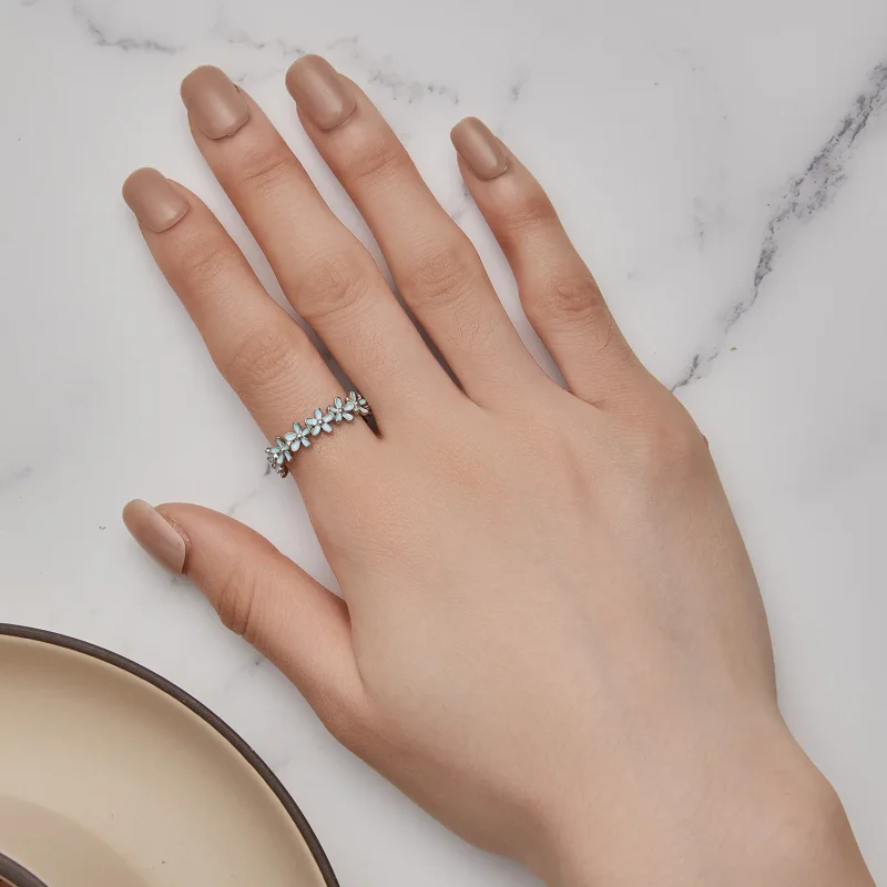 (slika za) Prstan z majhnimi modrimi cvetovi v slogu Pandora - SCR931 - Ogled 6